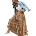 thumbnail image 2 of Women'S Long Maxi Tulle Skirts A Line Ruffle High Waisted Tiered Layered Mesh Tutu Skirt Petticoat Khaki S, 2 of 8