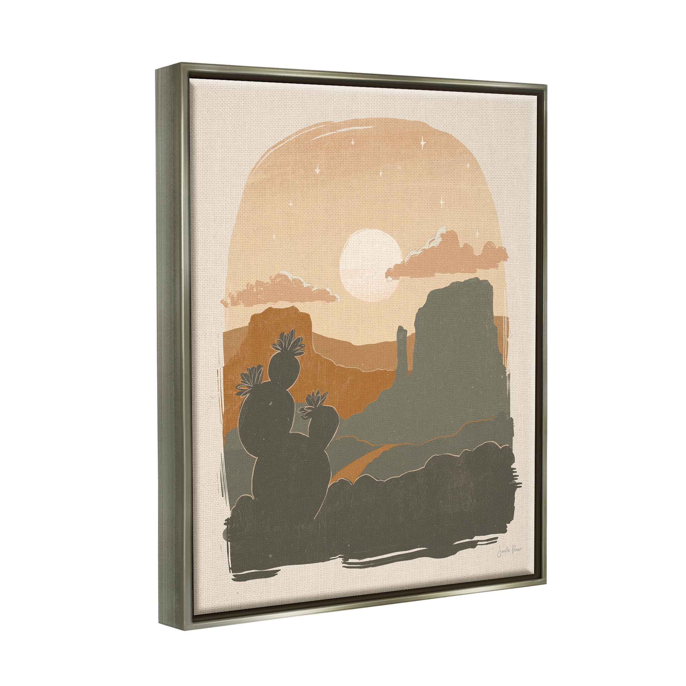 Stupell Industries Sunset Desert Canyon Silhouette Graphic Art Luster Gray Floating Framed Canvas Print Wall Art, Design by Janelle Penner