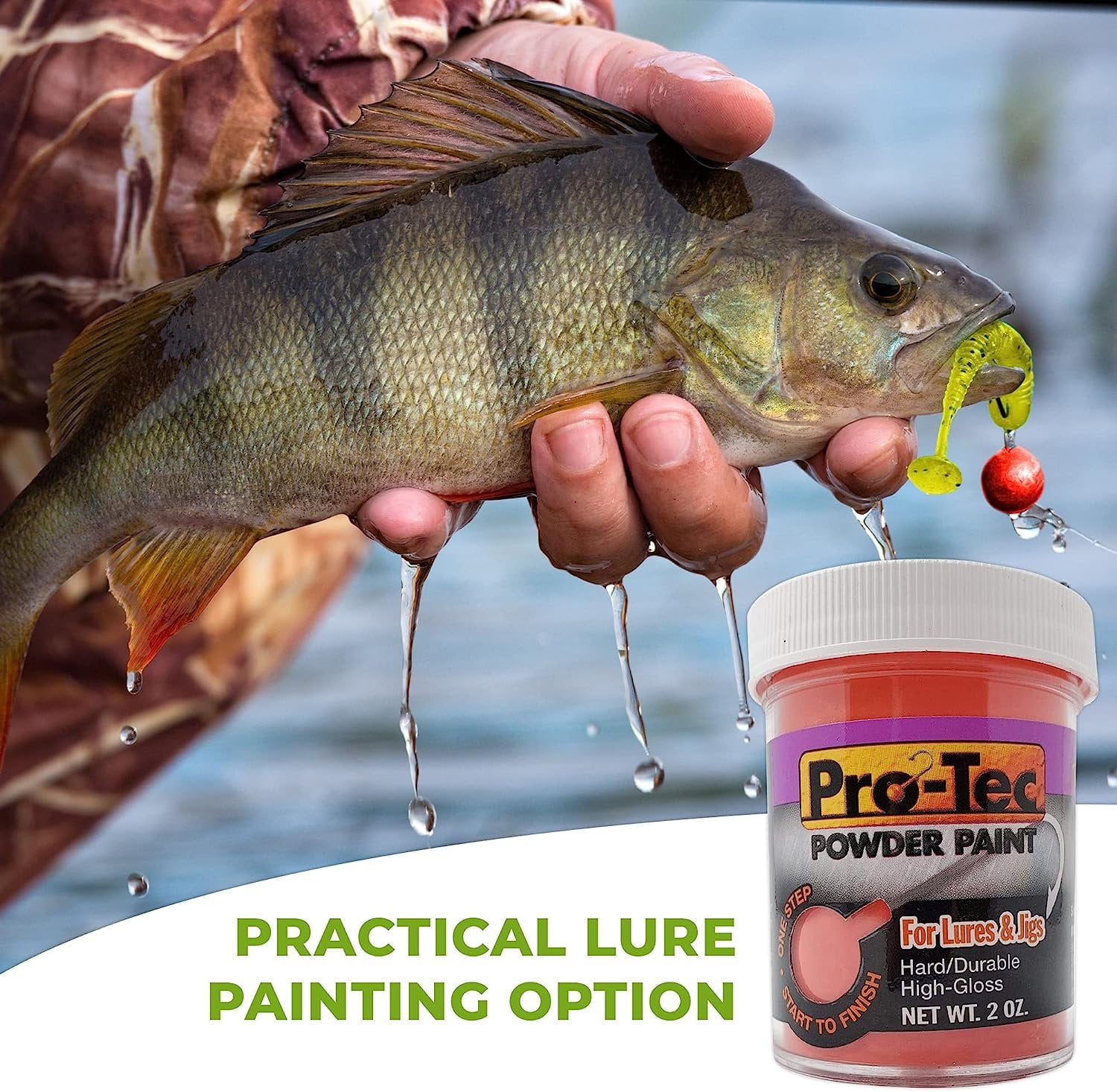 Lurwind Pro-Tec Jigs and Lures Powder Paint, Jig Head Powder Coat Paint for Baits and Jigs, Powder Coating Kit for Fishing Lures and Jig Heads, Glow White/Red/Yellow Chartreuse, 3 Pack, 2oz Jars
