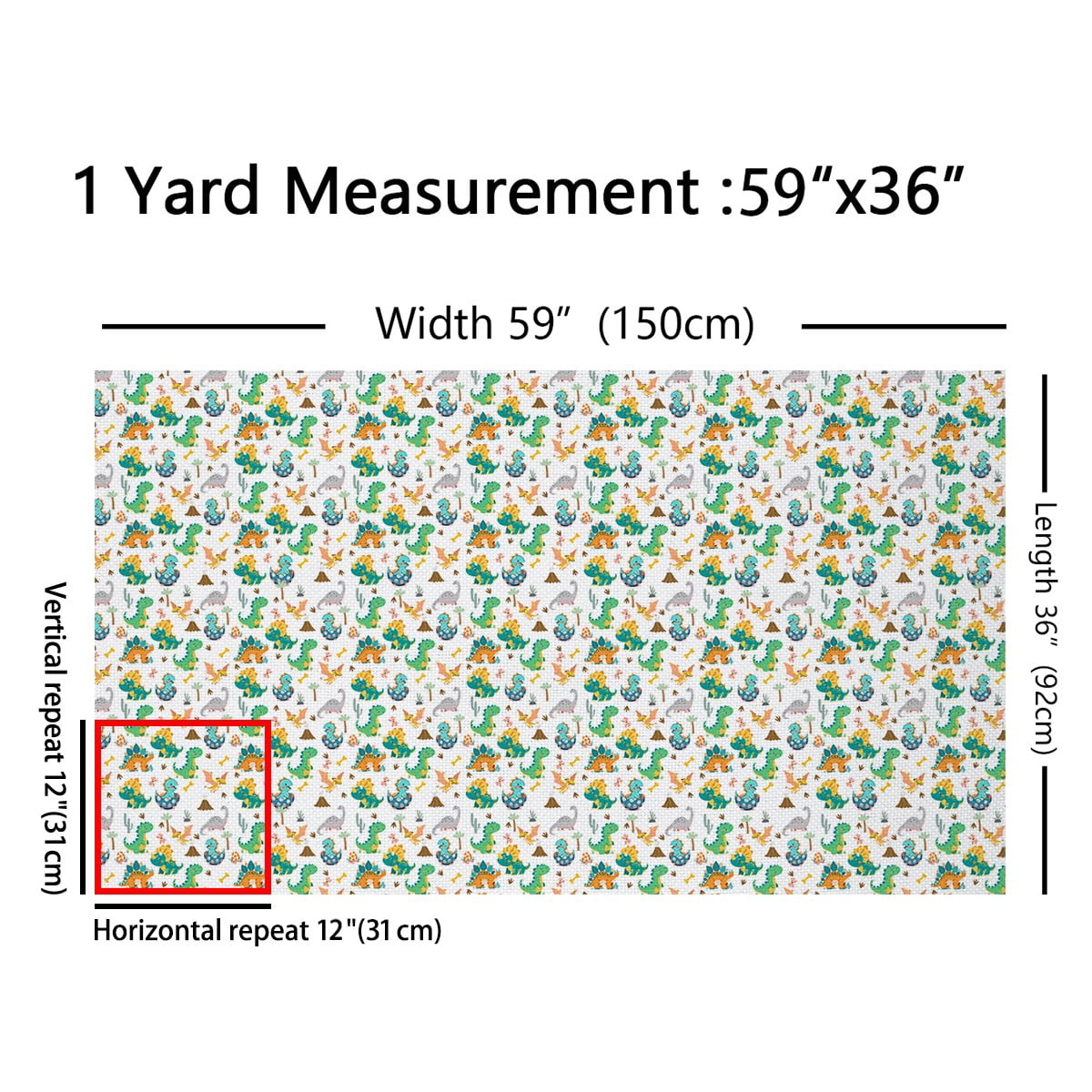 Manfei Cute Dinosaur Dino Fabric by the Yard (2 Yards) for Kids, Cartoon Wildlife Animal Decorative Fabric by the Yard, Botanical Tree Sewing & Crafting Fabric