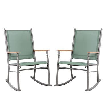 Walsunny Outdoor Patio Chairs Set of 2 Rockers Metal Rocking Chairs Furniture for Porch Backyard Lawn Garden,Light Green
