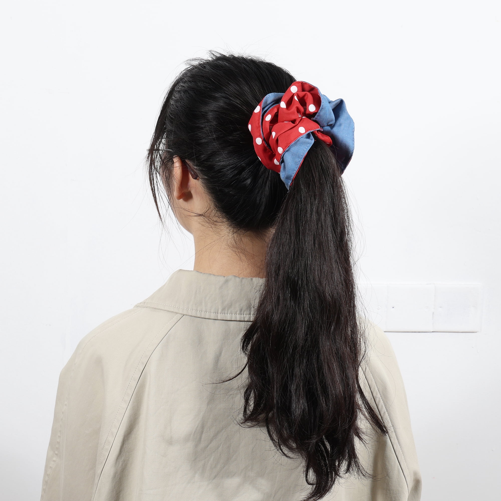 Unique Bargains Fashion Denim Hair Ties All Occasions Hair Types Blue, Red Pattern