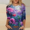 thumbnail image 2 of Women's Round Neck Blouse Dressy Casual Tops Gradient Floral Print Shirts Fashion Summer Clothes Vintage Spring Elegant Shirts 3/4 Sleeve Loose Fit Flowy Tunic Tops Purple T Shirts XXXXXL, 2 of 5