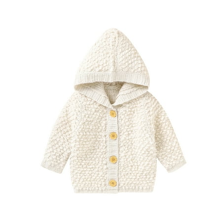 

Qtinghua Newborn Baby Boys Girls Knitted Sweater Hoodies Long Sleeve Hooded Cardigan Thick Warm Fall Winter Jacket Coat White 12-18 Months