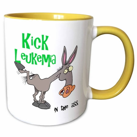 3dRose Kick Leukemia Green In The Ass Awareness Ribbon Cause Design - Two Tone Yellow Mug,