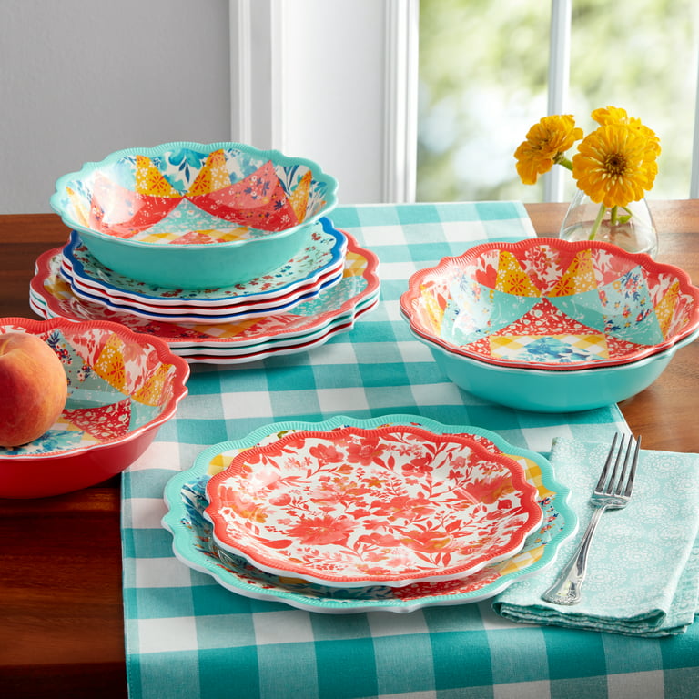 Vintage Floral 12-Piece Dinnerware Set, Teal Kitchen Accessories