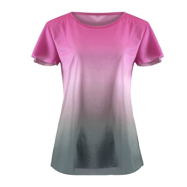 Gibobby Blusas Manga Larga Para Mujer Camiseta de manga corta suelta 3D de manga corta grande con estampado de verano para mujer(Rosa, XL)