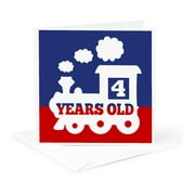 3dRose, Train 4 Years Old Birthday Locomotive, 1 Greeting Card with envelope