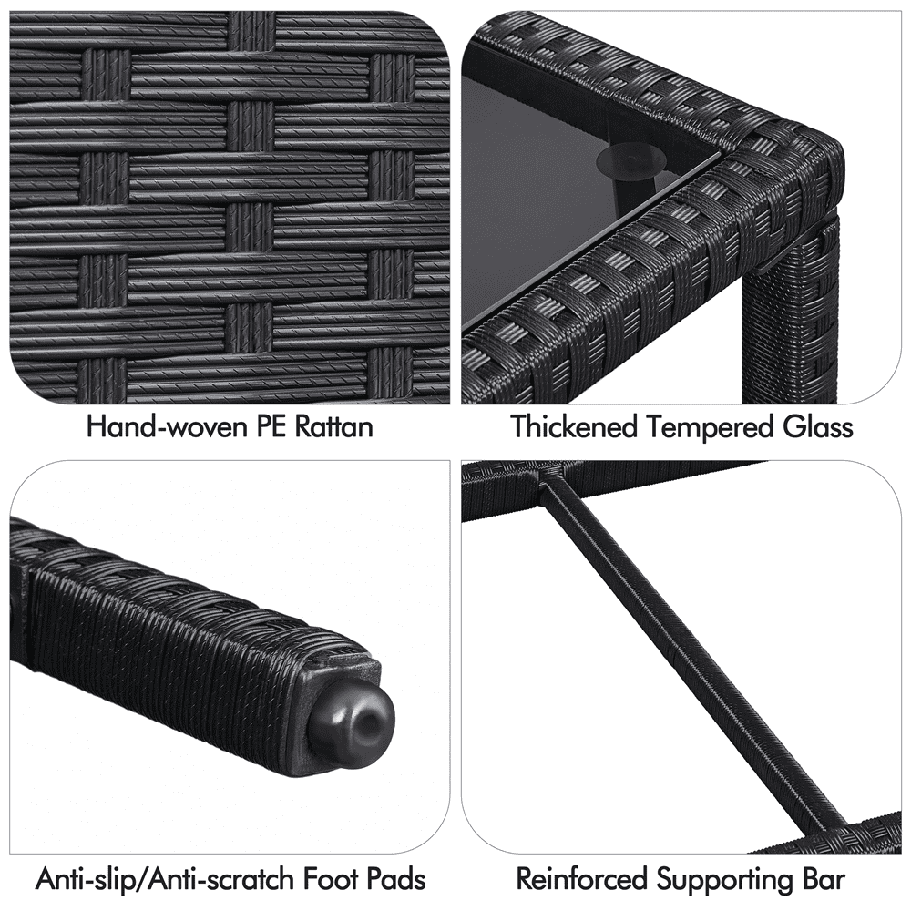 Renwick Outdoor Wicker Coffee Table with Storage Shelf, Black