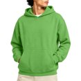 thumbnail image 2 of Men's Solid Color Pullover Hoodie, Long Sleeve Loose Fit Fall Casual Streetwear Sweatshirt with Front Pocket Green S, 2 of 5
