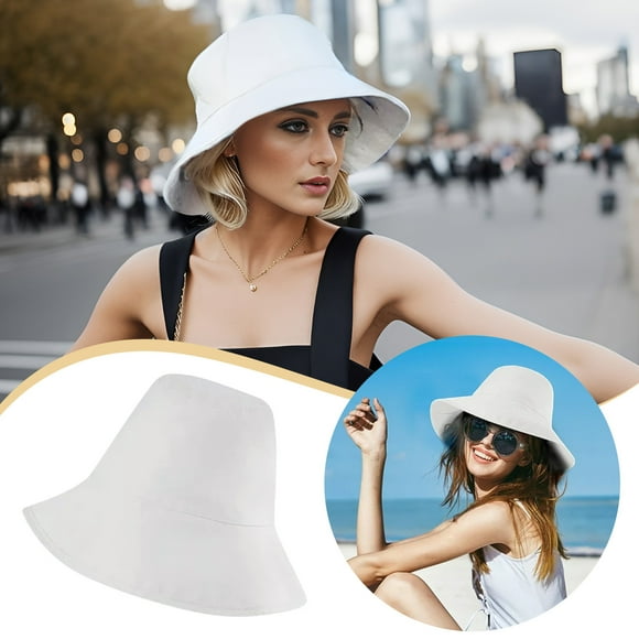 Summer Travel Beach Sun Hat Bucket Hat For Women Men Unisex Foldable Fisherman Hat White Seat Belts for Work for Women