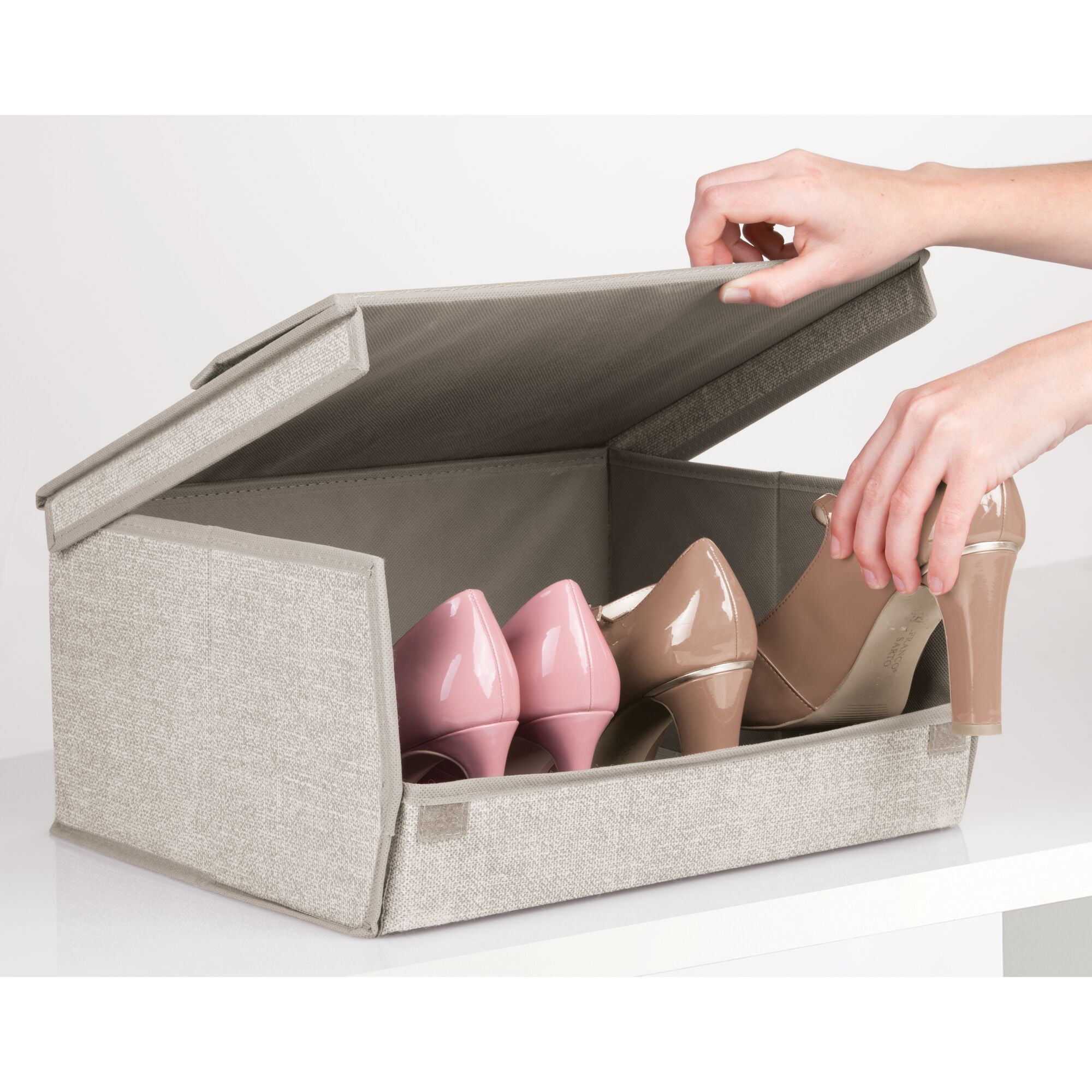 Fabric shoe box storage top