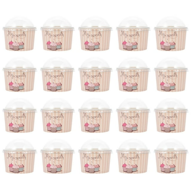 50 Sets Disposable Yogurt Bowl Paper Ice Cream Cups Bowls Lidded Cake Bowls