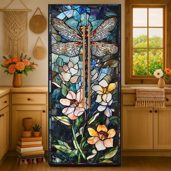 2 Sheet Dragonfly Removable Refrigerator Wraps Self-Adhesive Fridge Stickers Peel and Stick Vinyl Fridge Decals Sticker
