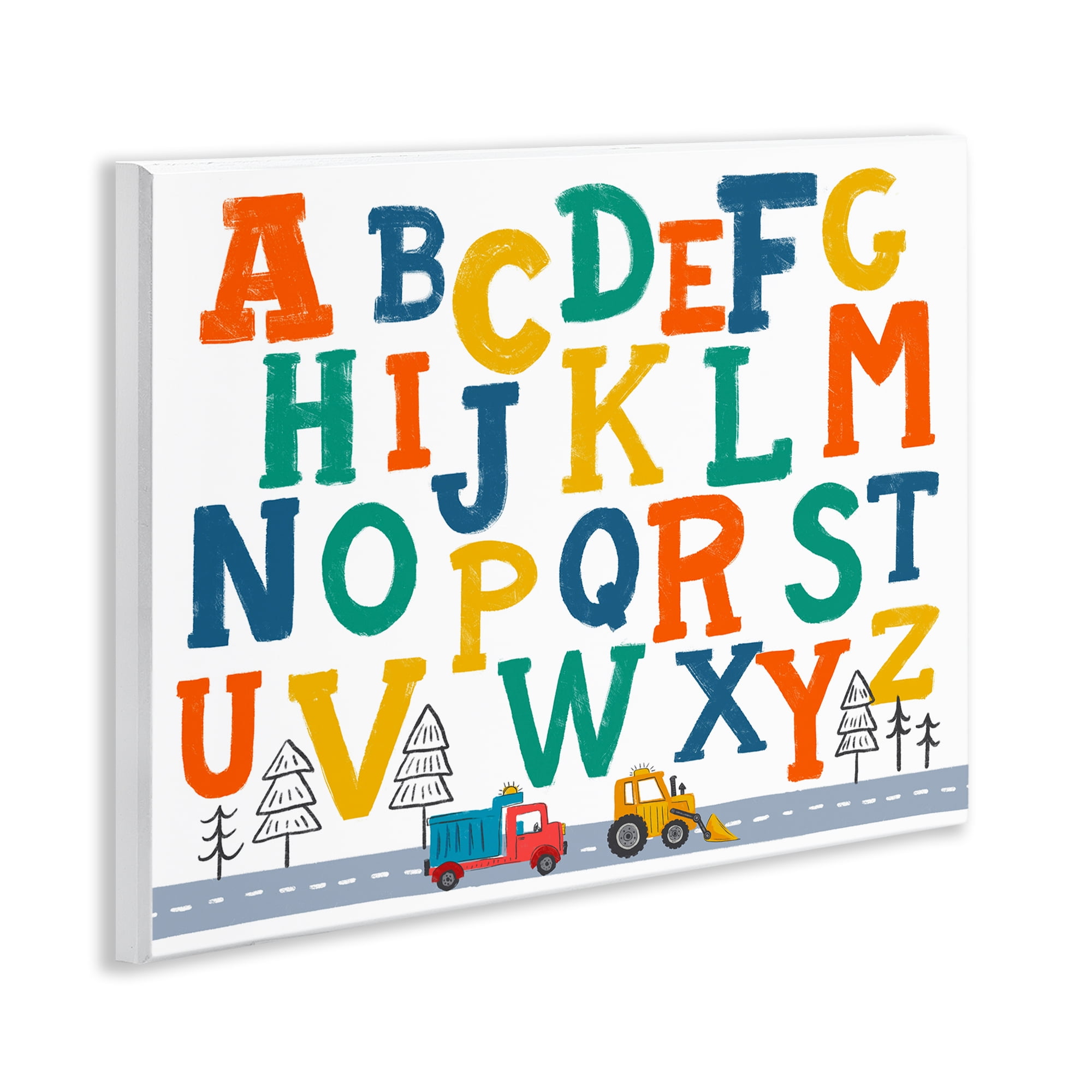 Stupell Industries Alphabet & Construction Trucks Education Painting Unframed Art Print Wall Art, 14 x 11