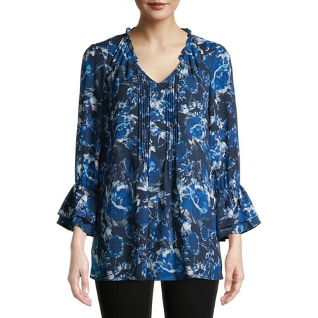 The Pioneer Woman V-Neck Tunic Top with Double Ruffle Sleeves