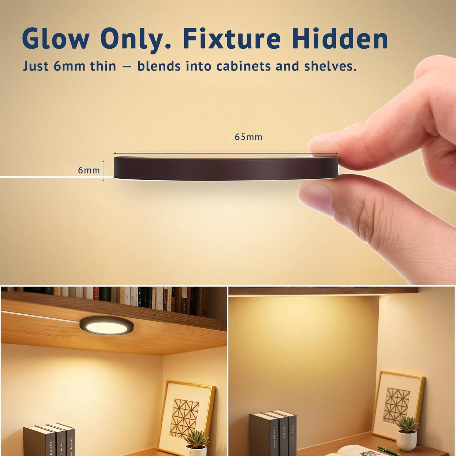 Smart Plug-in LED Puck Lights Brown, Ultra-Thin Under Cabinet Lighting for Kitchen, Closet & Shelf, App, Voice Hand Control, Compatible with Alexa Google Home, Dimmable Warm to Cool White