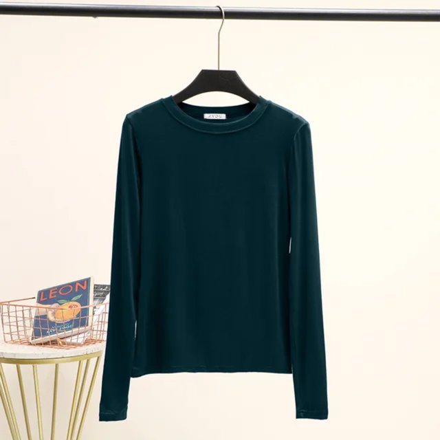LNGOOR T-Shirt Basique Uni Modal Col Rond Manches Longues Femmes Automne Tee-Shirt de Base Tops Tout Assorti Tee-Shirt Grande Taille sous-Vêtement