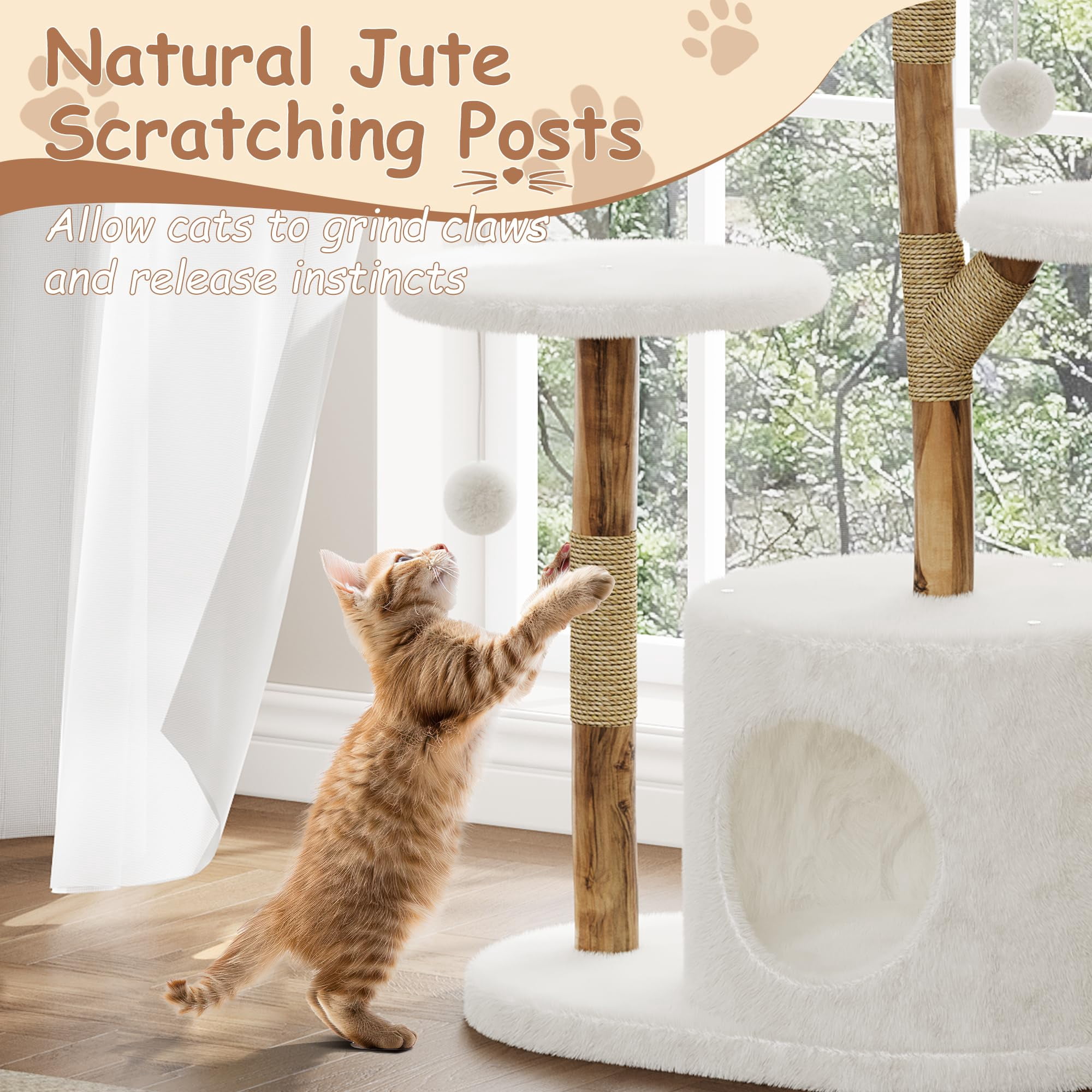 Litake Modern Wood Cat Tree Tower for Large Cats | Luxury Solid Pear Wood Condo with Platforms, Scratching Posts & All-Season Mats, 43" Aesthetic Cat Furniture