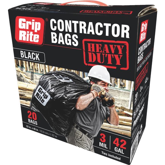 Grip Rite Prime Guard GRHDCBAG20 Grip Rite Heavy Duty 3 Mil Black Contractor Trash Bags 20 per box