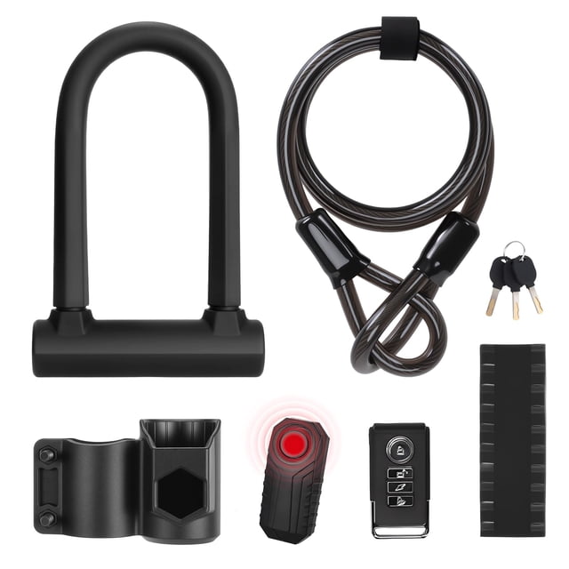 Candado en U para bicicleta FODAHRWS, arco de 17 mm, 1,2 kg, cable de 4 pies con alarma