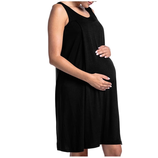Robe pour Femmes, Robe d'Allaitement à Manches Courtes et Col Rond pour l'Accouchement, Rayonne Spandex Respirante, Nuisette Trapèze