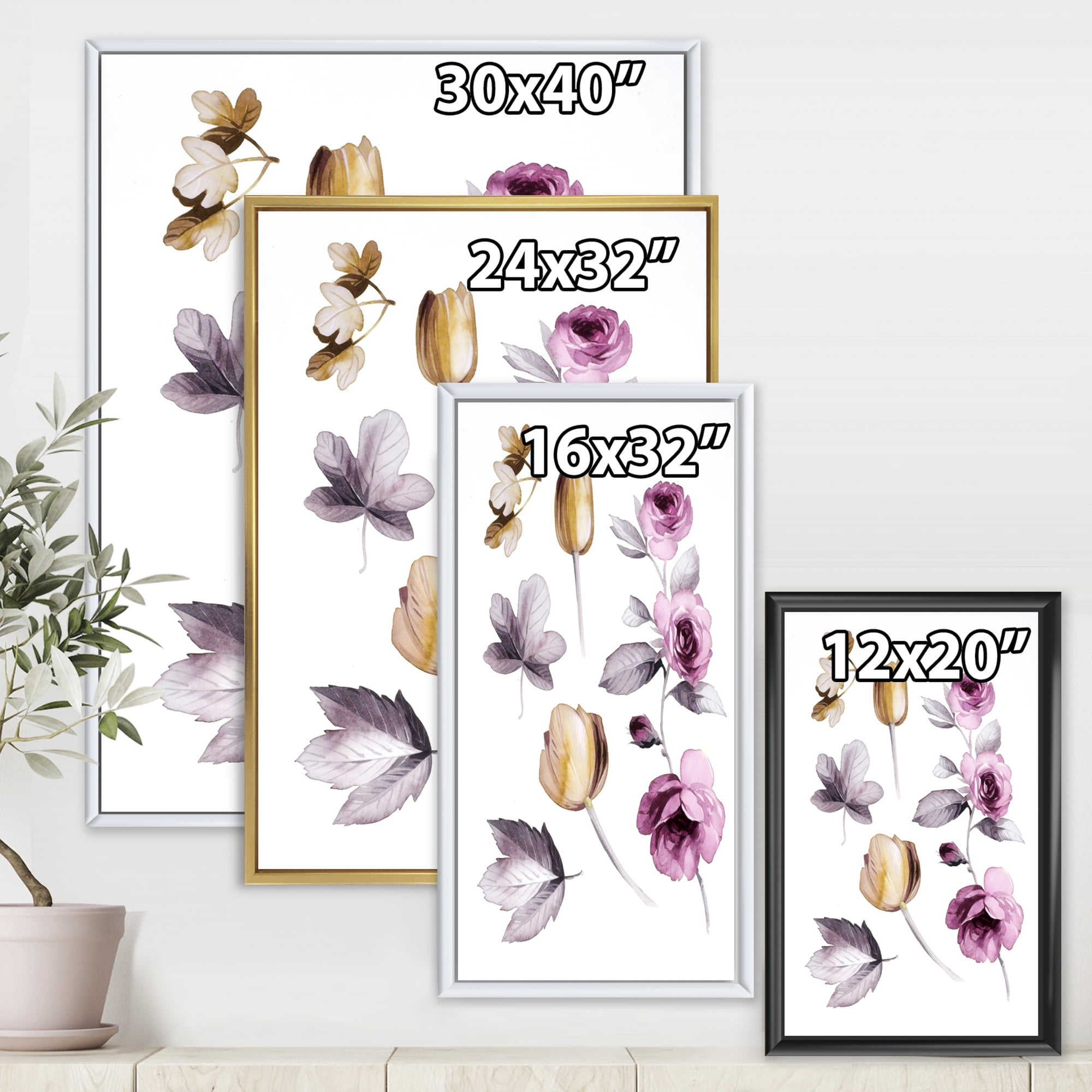 Designart 'Orange and Pink Wildflowers' Traditional Framed Canvas Wall Art Print