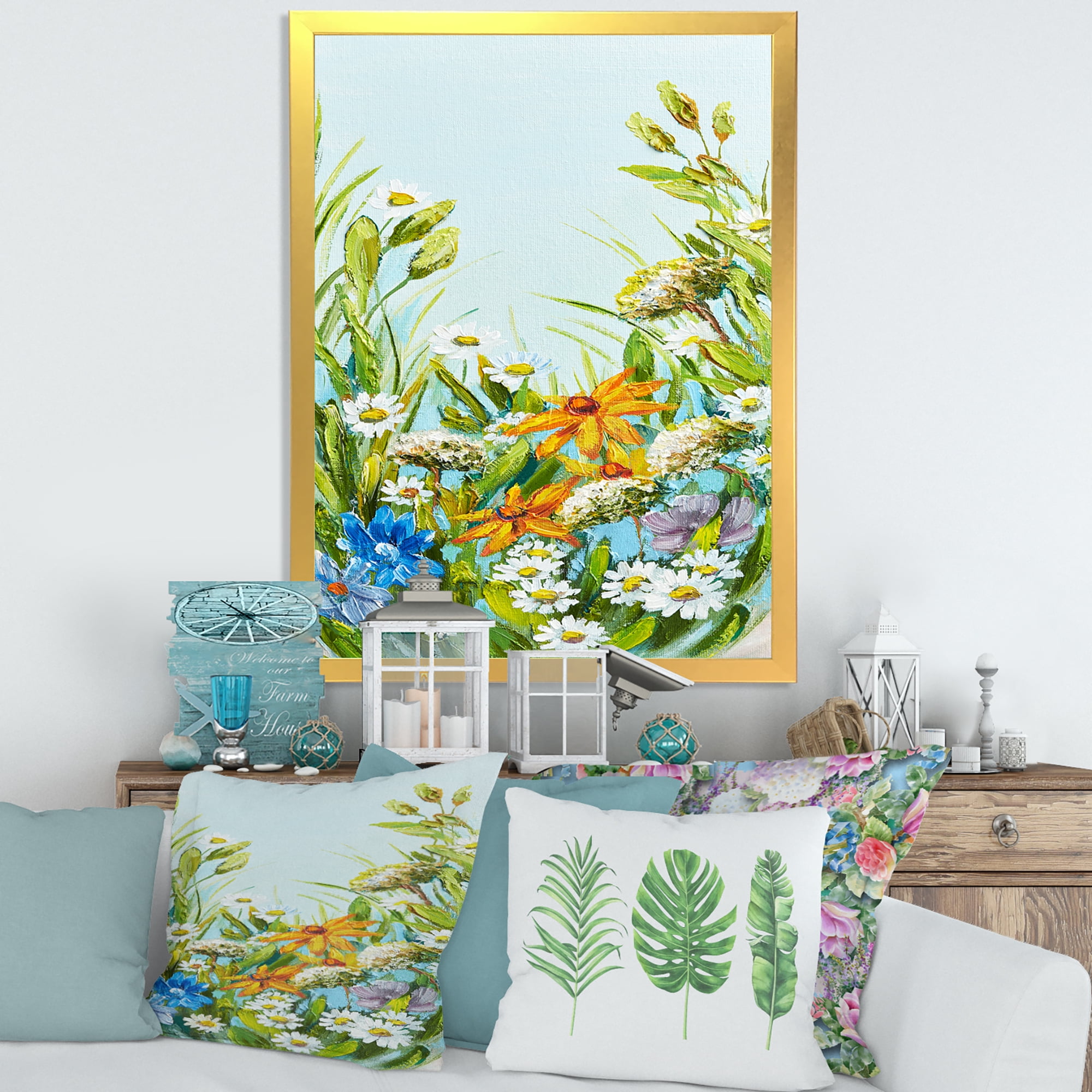 Designart 'Still Life Of Colorful Wildflowers With Leaves II' Traditional Framed Art Print