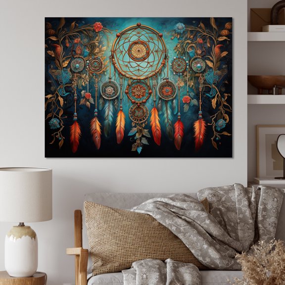 Designart "Blue Dream Catcher Folklore Whispers I" Spiritual Wall Art Print
