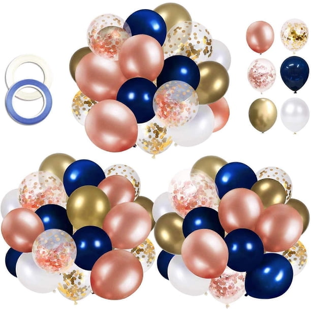 68 Pack Navy Blue Rose Gold Confetti Latex Balloons, 12 inch Birthday Balloons with 65 Feet balloon Ribbon for Birthday Party Wedding Graduation Brida