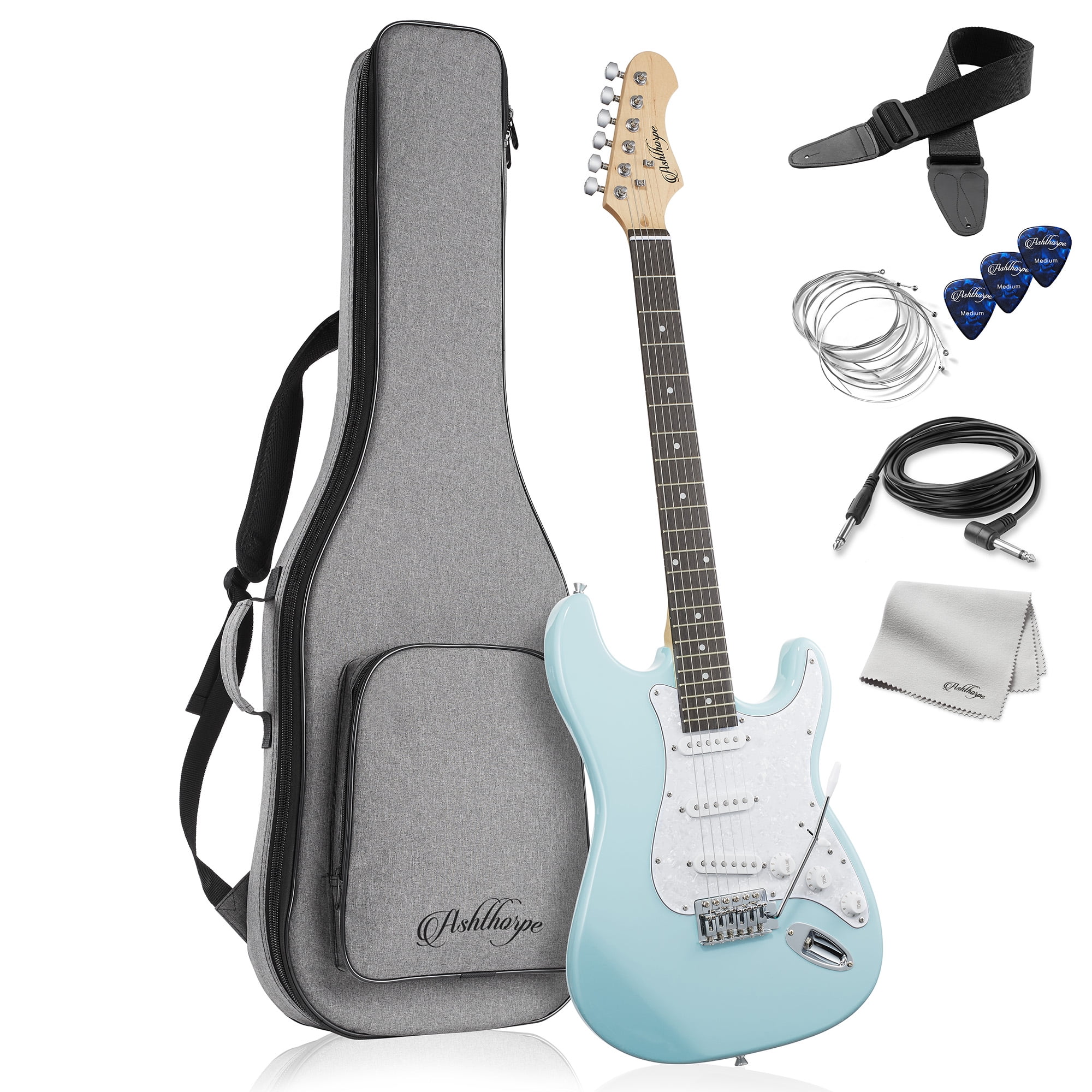 Sunset Best Holiday Gift 6 Strings Basswood Body GTL Style Electric Guitars Set Full Size Guitar Kit With 3 Way Switch Volume & Tone 39 Inch Beginner Electric Guitar for Kids Adults 