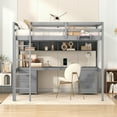 thumbnail image 3 of Full Size Loft Bed w/ Desk, Storage & Charging Station - Gray Wood Frame Bedroom Furniture. Includes Cabinets, Drawers, & Bedside Tray. Perfect for Study/Small Spaces., 3 of 19