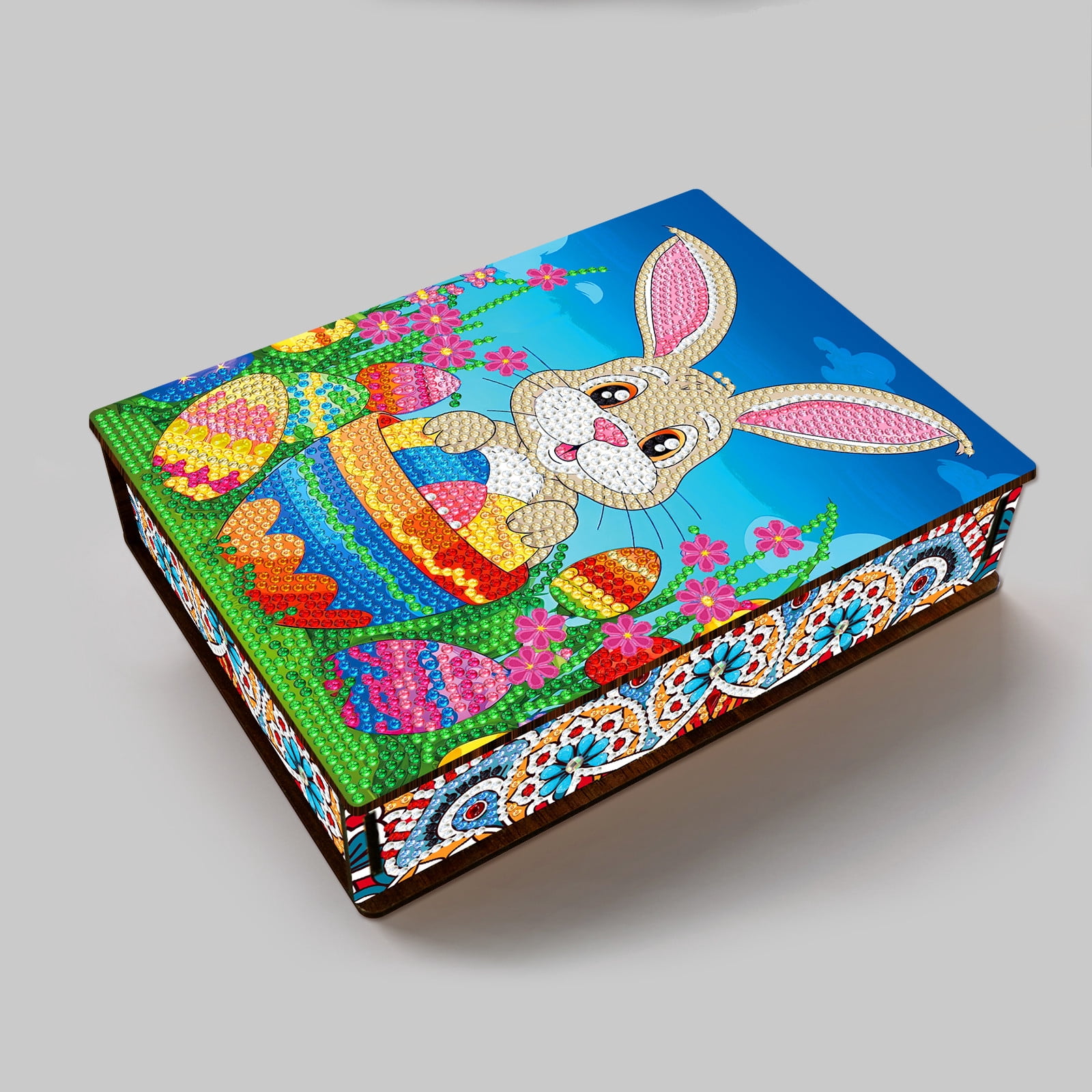 FLOPESN Easter Bunny Eggs DIY Diamond Art Painting Storage Box, Diamond Painting Large Capacity Holiday Storage Box placable jewelry, cosmetics, and small items