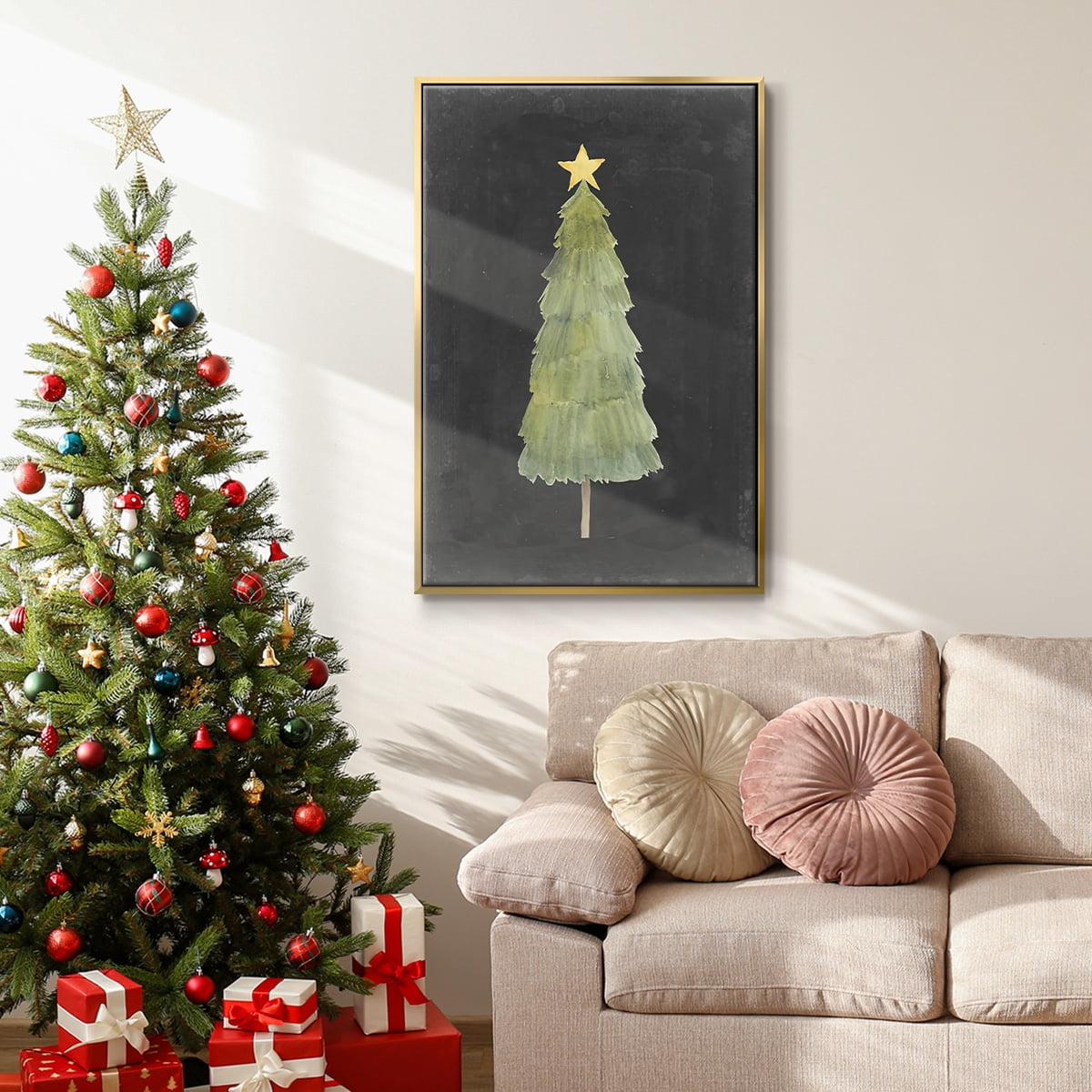 Christmas Glow Collection F - Framed Gallery Wrapped Holiday Canvas - 17 x 25 - Gold Frame