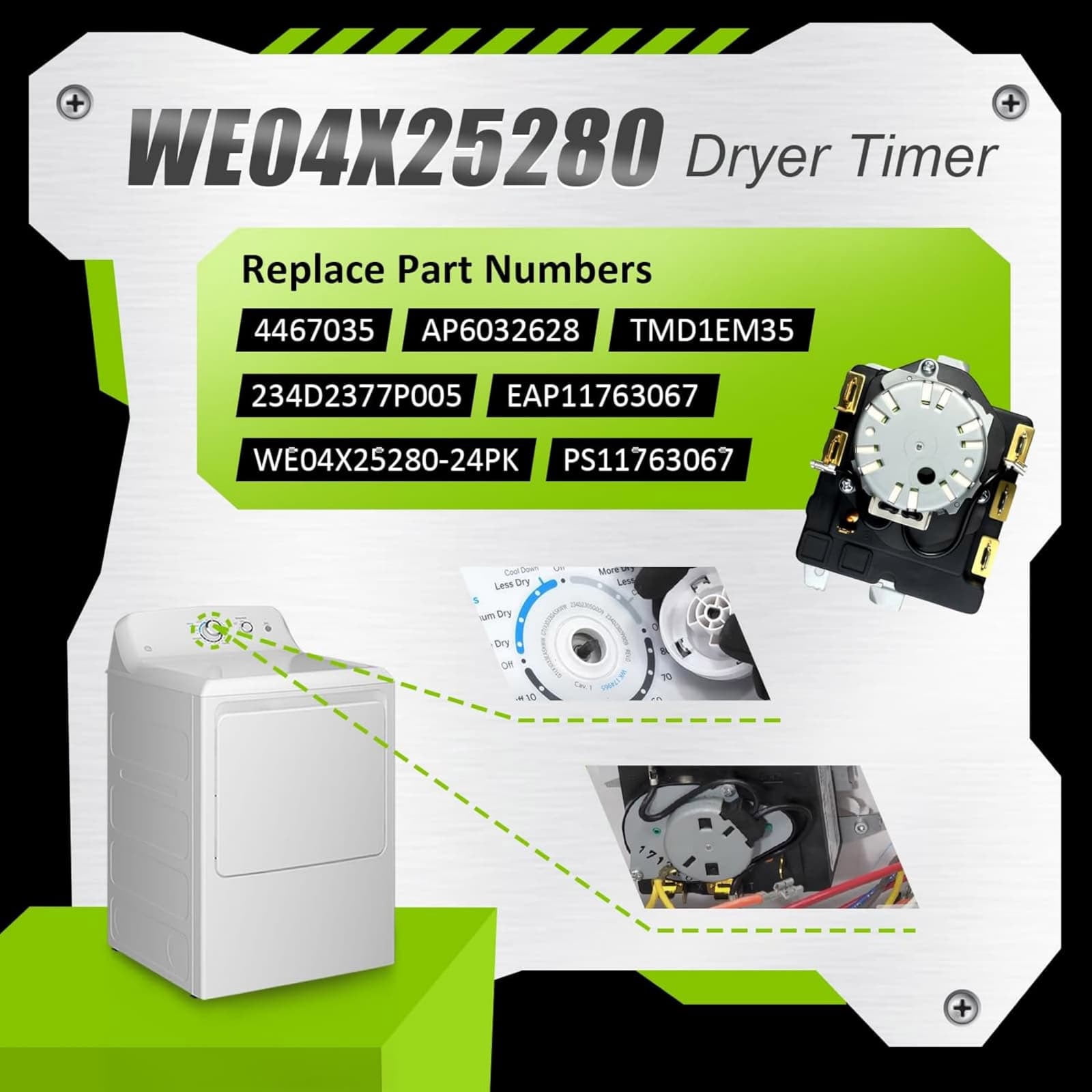 TAPDRA WE04X25280 Dryer Timer Stable Cycle Timing Function For GE Hotpoint Electric Dryer Repair Replacement Parts
