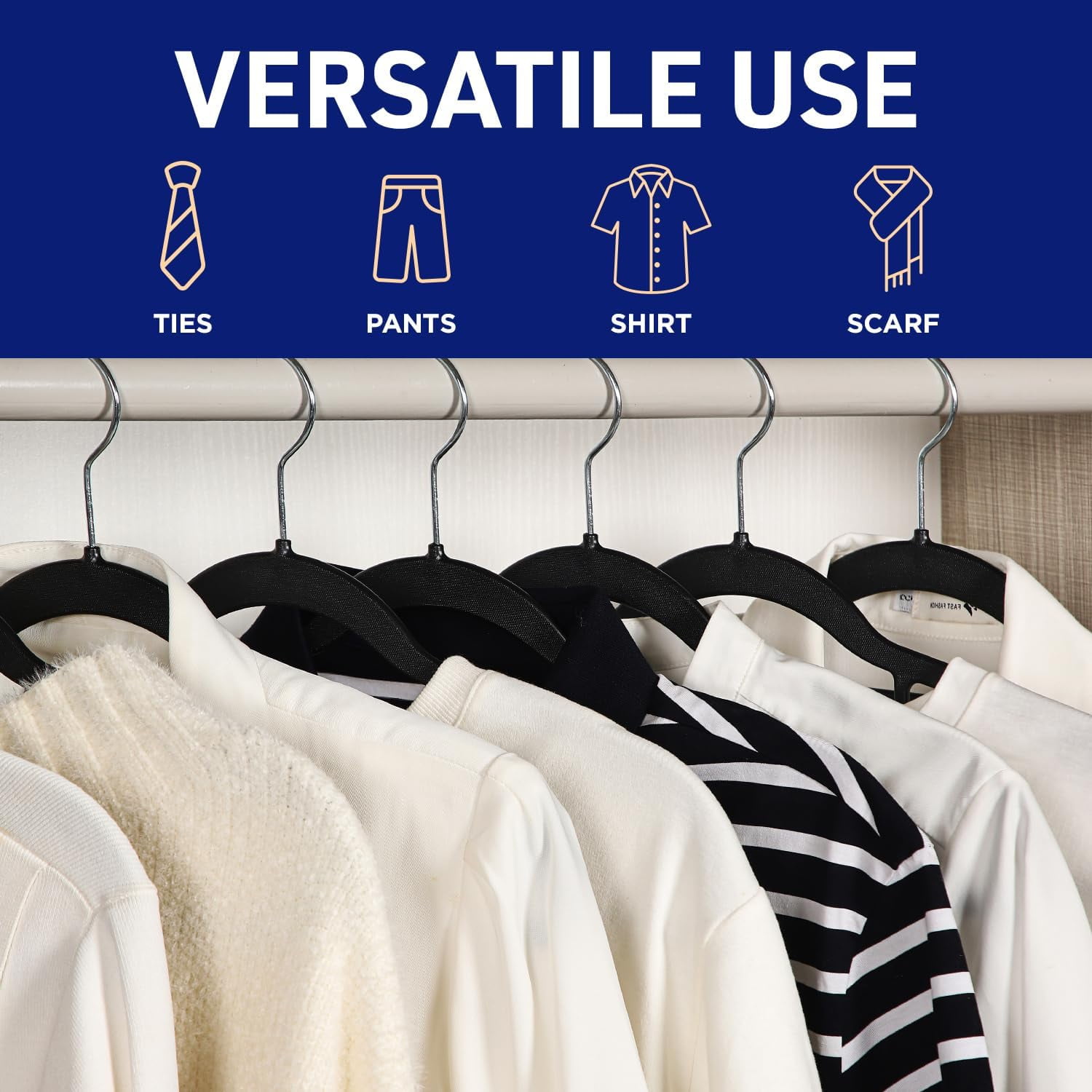 Lifemaster 20 Pcs. Dry Wet Clothes Hangers - Heavy Duty Coat Hanger Set with 360° Swivel Hook, Non-Slip, Space-Saving, Sleek Design - Accessory Tie Bar, Smart Strap Hooks, Non-Slip Pants Bar (Black)