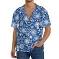 thumbnail image 1 of Balery whiet Snowflake blue background Camisa Casual de Manga Corta con Botones para Hombre, Texturizada, Estilo Cubano, para Playa, Verano-Small, 1 of 5