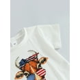 thumbnail image 5 of Independence Day Kids Girls Outfits Bull Head Print Short Sleeve T-shirt with Tassel and Stars Stripe Flare Pants Set, 5 of 7