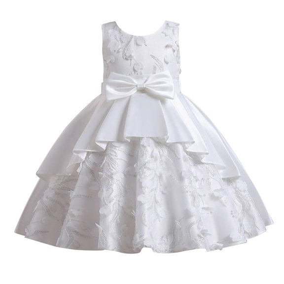 Mercatoo Girls Prett𝐲 Birthday Part𝐲 Dress Formal Elegant Wedding Prom Gown Sleeveless Ruffle Tulle Princess Dress