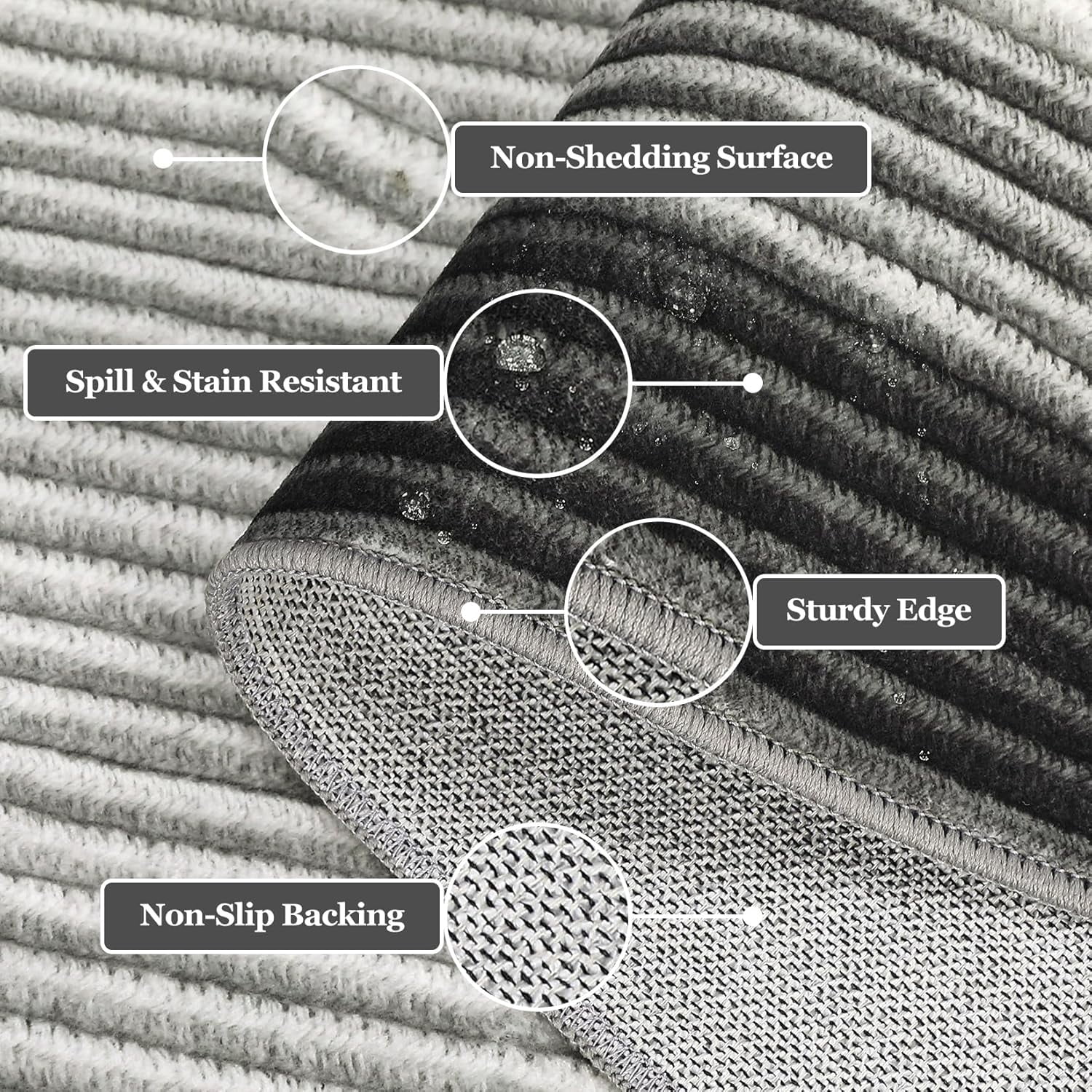 9x12 Area Rug Washable Rug Solid for Living Room, Large Non-Slip Non Shedding Bordered Modern Neutral Rug, Low Pile Foldable Printed Nursery Carpet for Bedroom, Dining Room, Black/Gray