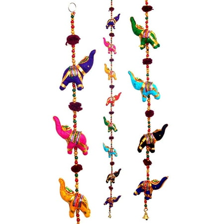 Five Elephants - 5 Elephant Bell Hanging, Door Wall Living Room Bedroom Decor Art Decorative Colorful Animal Boho Hippie Gypsy Chime Ethnic