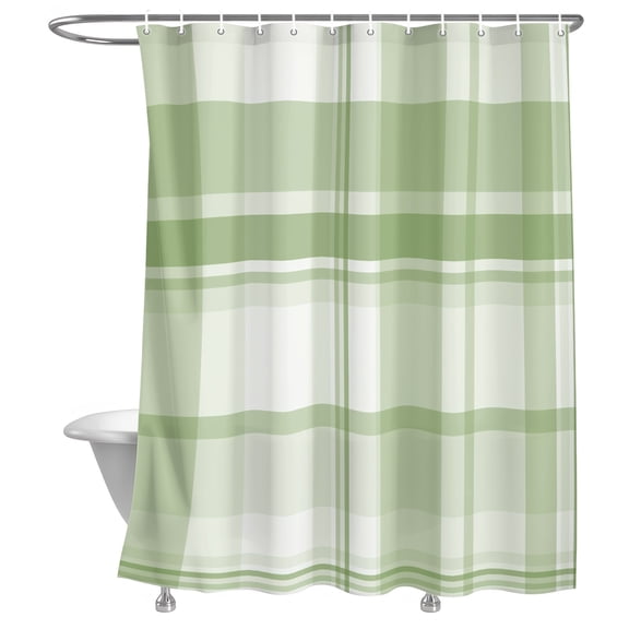 Spring Sage Green Plaid Shower Curtain, Country Farm Minimalist Stripe Checkered Lightweight Waterproof Fabric Shower Curtain with Rustproof Grommets for Bathroom Bathtub 72x78in