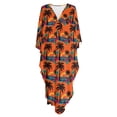 thumbnail image 5 of FKELYI Tropical Palm Tree Flower Print Womens Summer Coverup V-Neck Maxi Beach Dress Soft Caftan with 2 Pcs Chest Patch Batwing Sleeves Loungewear Plus Size Ladies Beachwear, 5 of 7