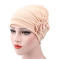 thumbnail image 3 of SPRING PARK Women's Elegant Double Rose Flowers Solid Color Muslim Beanie Cap Snood Cancer Hat for Chemo Hair Loss, 3 of 4