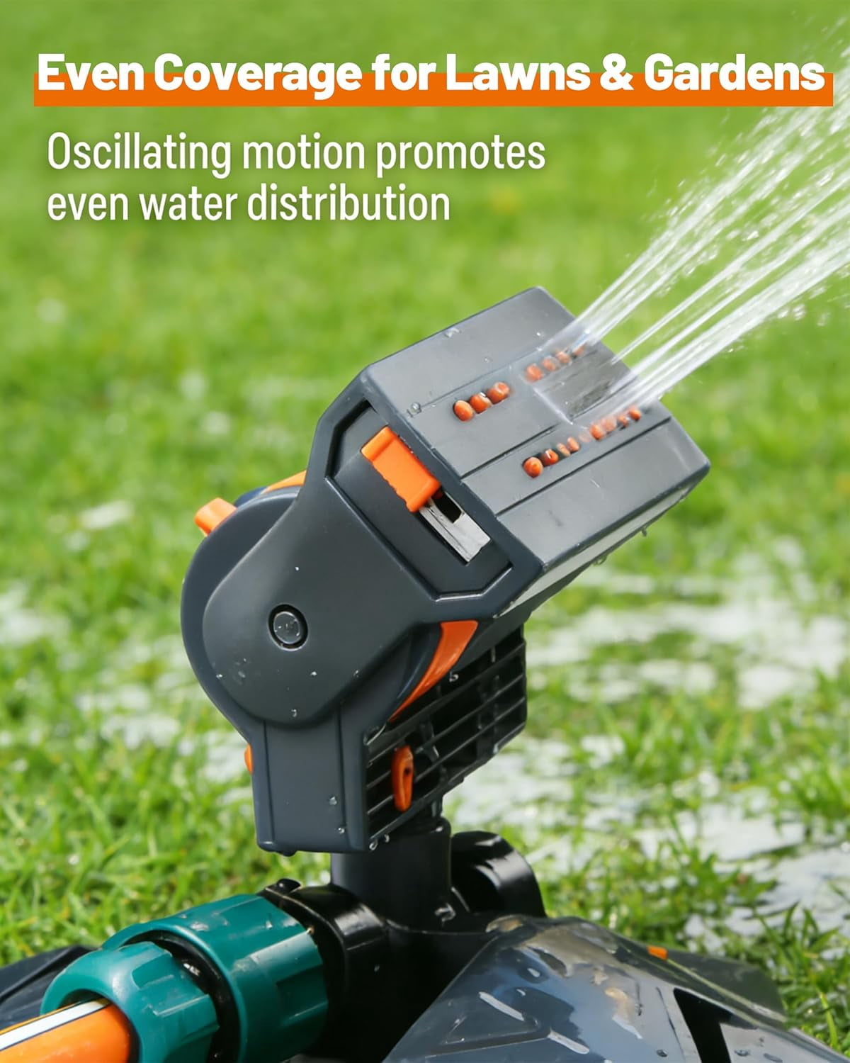 16-Nozzle Oscillating Sprinkler, Leak-Proof Metal Connector & Dual Filter System, 4 Adjustable Spray Modes, Large Area Lawn Sprinkler for Yard Garden Watering
