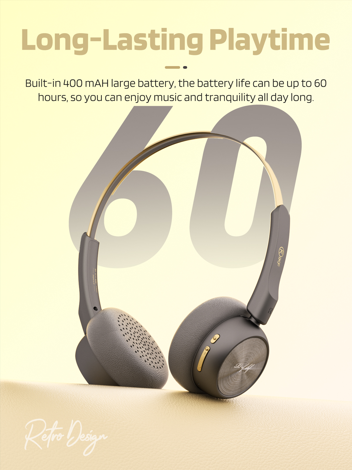 iKF R1 Wireless Retro Wireless Headphones Bluetooth 5.3 APP Custom Sound 60 Hours Playtime Game Mode Noise Isolation Built-in Microphone Throwback 80s 90s Design (Black Gold)