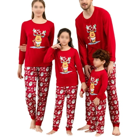 

Glookwis Mommy Dad Child Elk Print Sleepwear Xmas Pjs Nightwear Cartoon Baggy Matching Family Pajamas Set Elastic Waist Tops And Pants PJ Sets Red Women 2XL