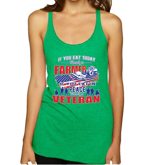 Wild Bobby, Thank a Farmer Thank a Veteran Eat In Peace Tri-Blend Racerback Tank Top, Envy, Small