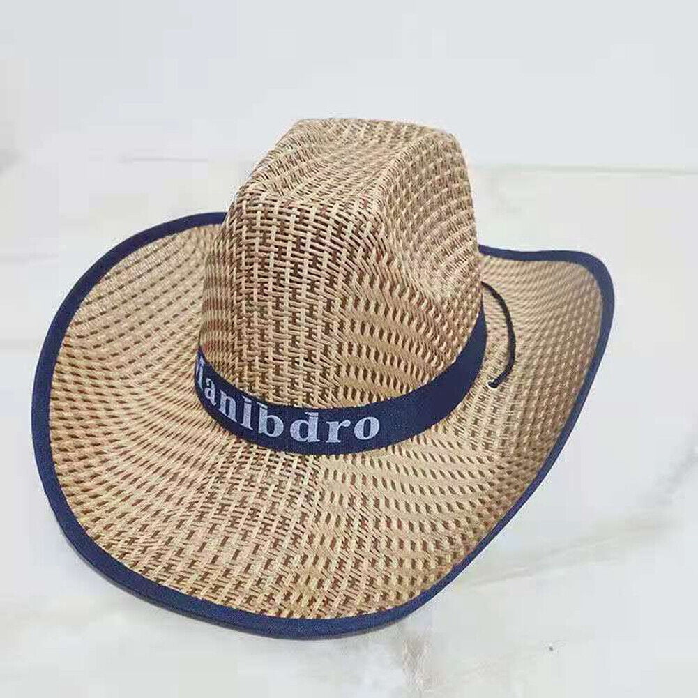5358 Western Straw Cowboy Hat For Women Beach Sun Men Wide Brim Fedora US 1 Pack Men Women Straw Cowboy Hat Summer Beach Panama  main image 4