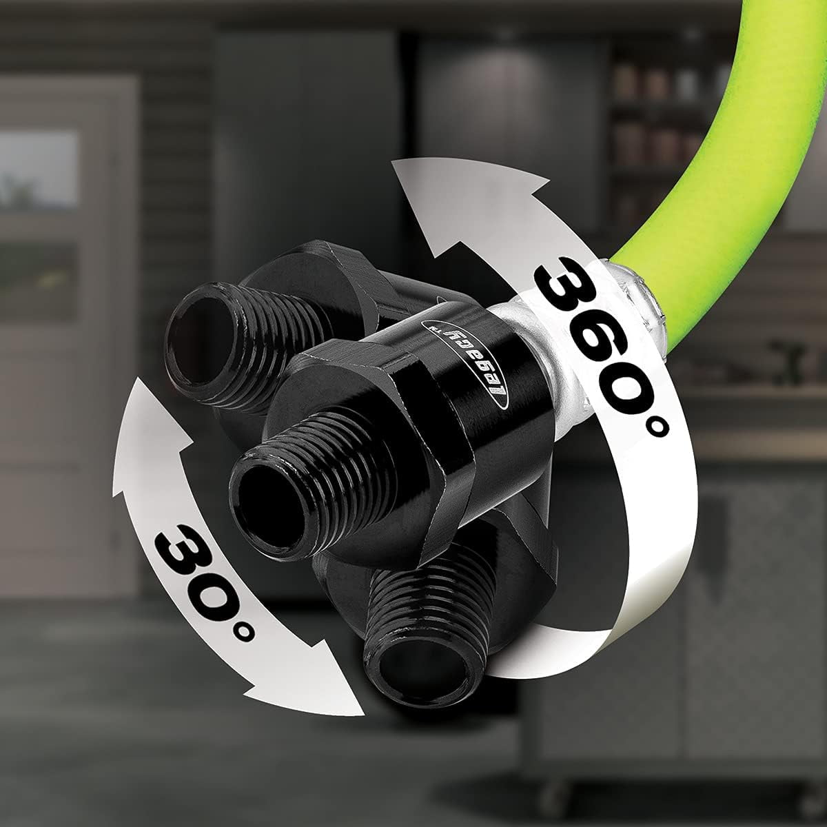 FANHAO Swivel Whip Air Hose, 3/8 in. x 6 ft. (1/4" MNPT Ball Swivel x 1/4" FNPT Ends), Heavy Duty, Lightweight, Hybrid, ZillaGreen - HFZ3806YW2B